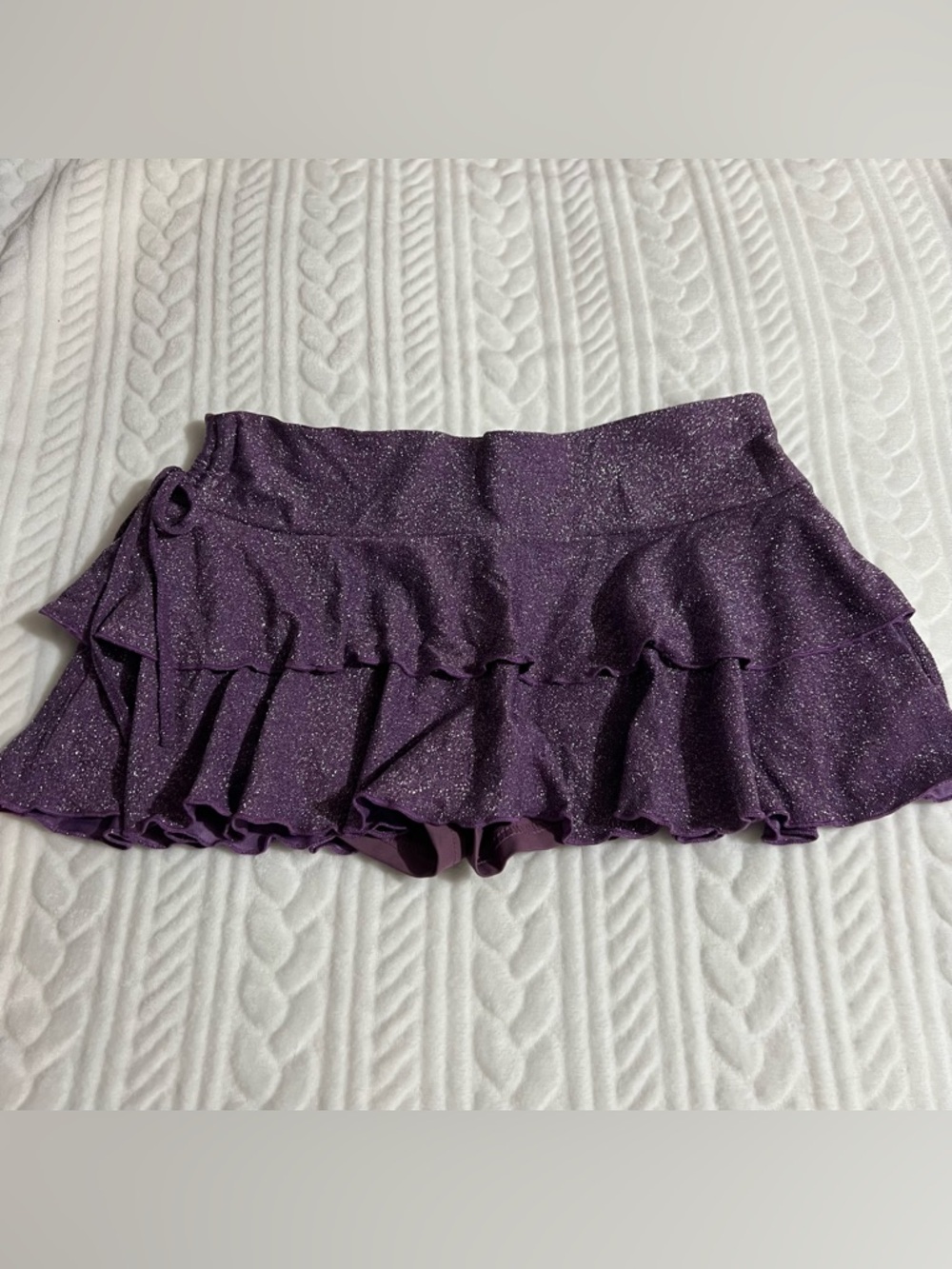 💗 SHEIN -‎ Mini Sparkly Purple Ruched Skirt w/ Build-in Shorts